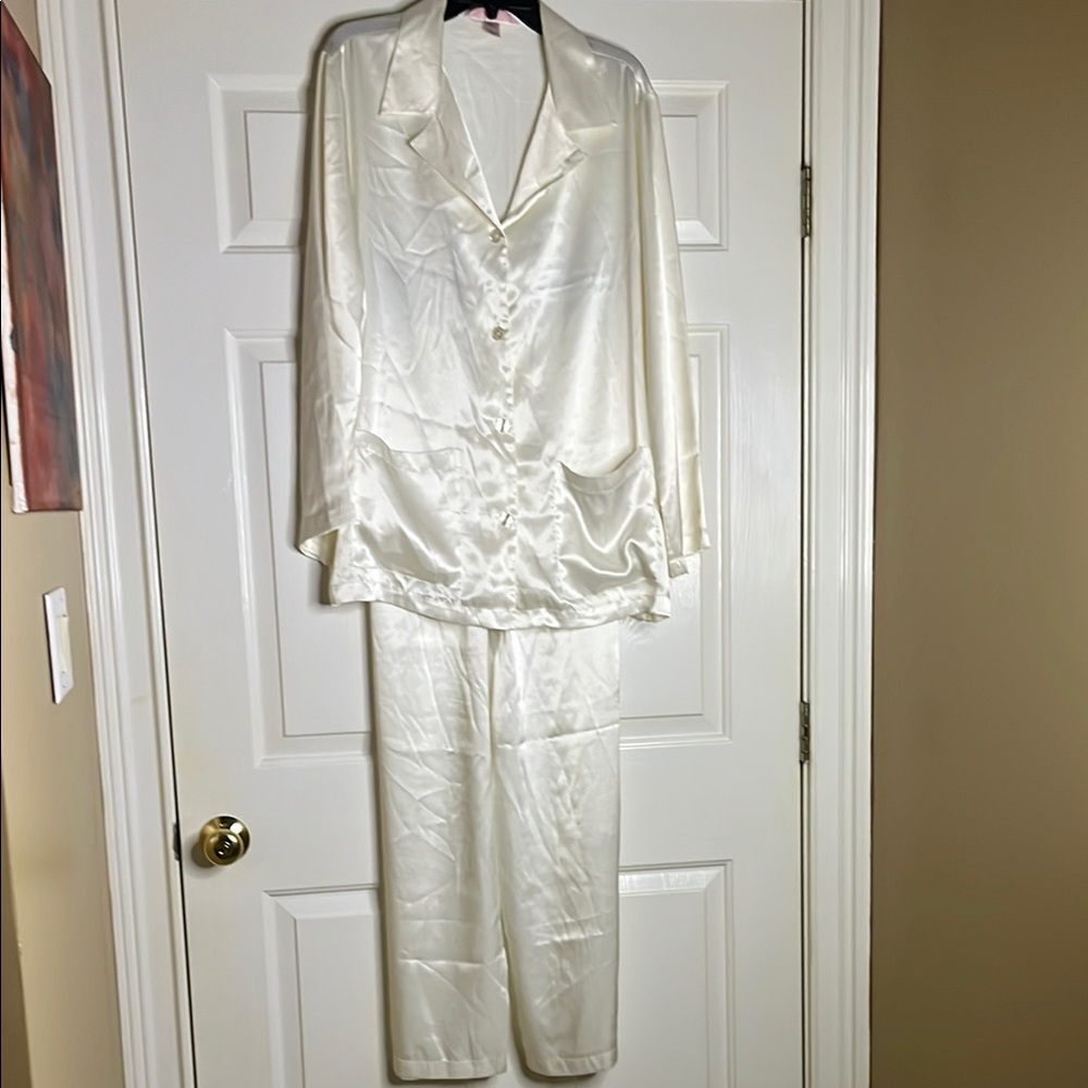 Elegant White Satin Pajama Set